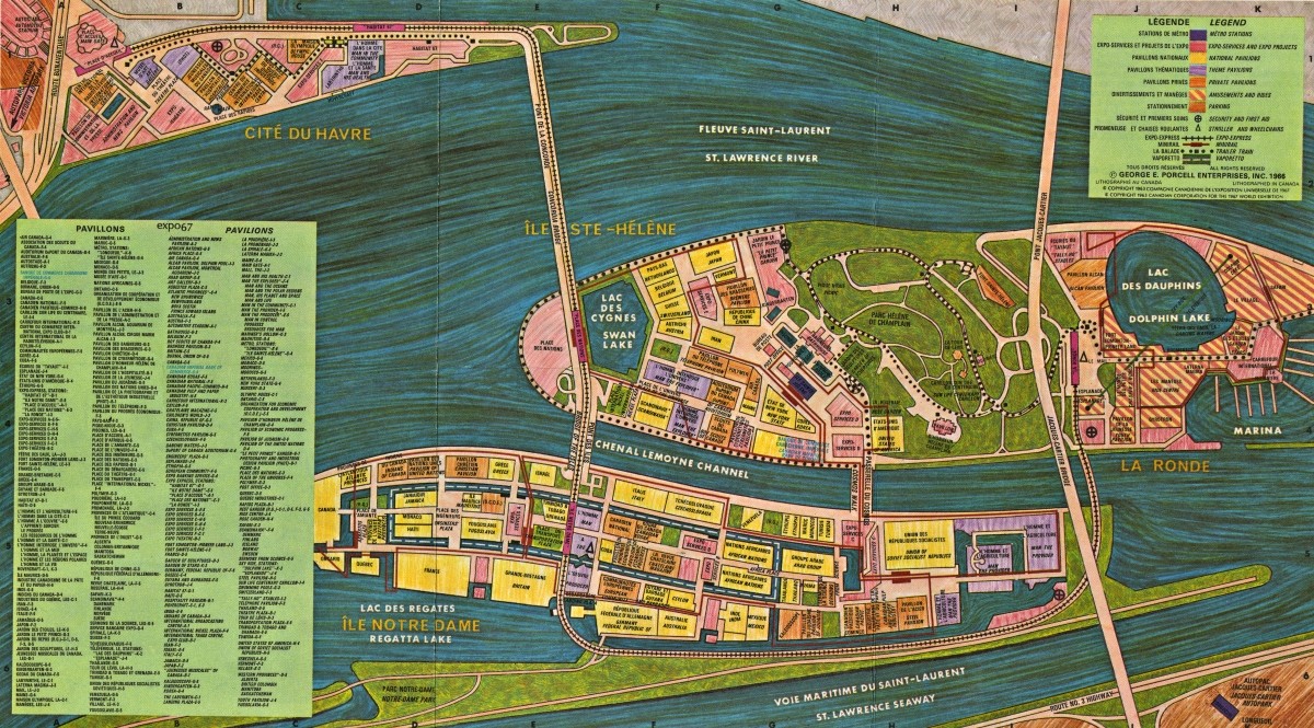 Carte du site de l’Expo 67, George E. Porcell Enterprises Inc., 1966. C146/A,6.2, © Musée McCord Stewart