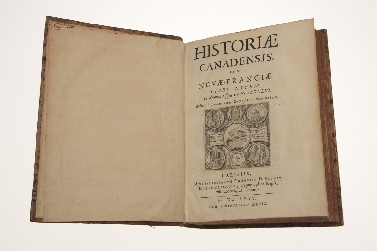 François Du Creux, <i>Historiae Canadensis, sev Novae-Franciae Libri Decem, Ad Annum usque Christi</i>, 1664. Gift of Ward C. Pitfield. M11712, McCord Stewart Museum