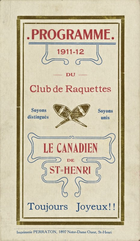 Programme 1911-1912 du Club de Raquettes Le Canadien de St-Henri. Don de Mme Irene Jensen. P163/B.01, Musée McCord Stewart