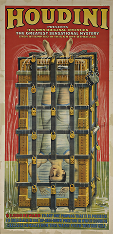 Houdini, La cage vitrée remplie d’eau. Strobridge Lithographing Co., 1916. M2014.128.223 © Musée McCord 
