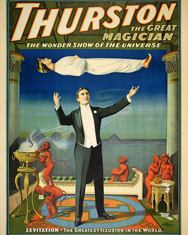 Thurston, La lévitation – L’illusion la plus grandiose au monde, Strobridge Lithographing Co., 1914, M2014.128.542
