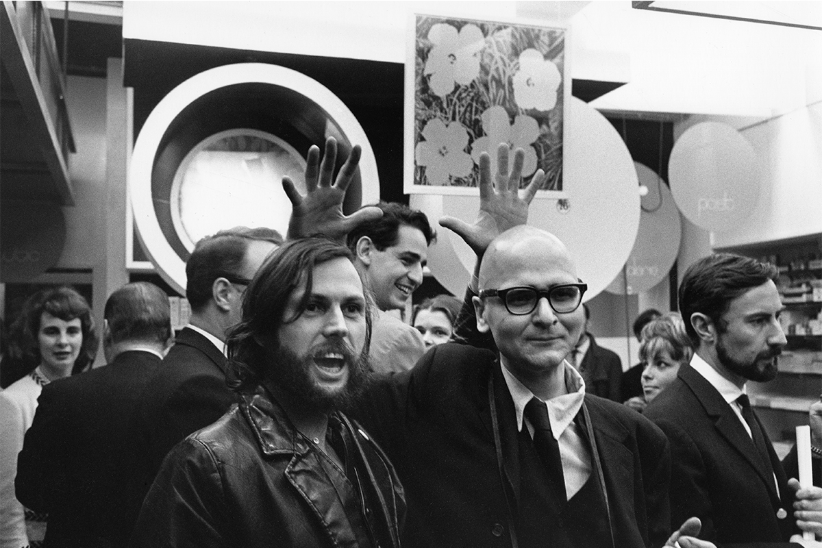 Gabor Szilasi, <i>Armand Vaillancourt, John Max, Jacques de Montjoye and François Dallegret (hands only) at the opening of the pharmacy-boutique Le Drug</i>, Montreal, 1965, collection of the artist