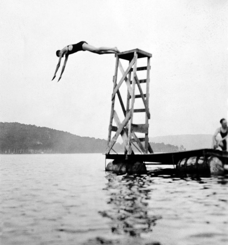 Attributed to Robert E. Cooper, <i>Allan plunging into Lake de l’Achigan, Saint-Hippolyte, Quebec</i>, 1931. Gift of Marjorie D. Cooper Gawley, M2004.94.35.42, McCord Museum