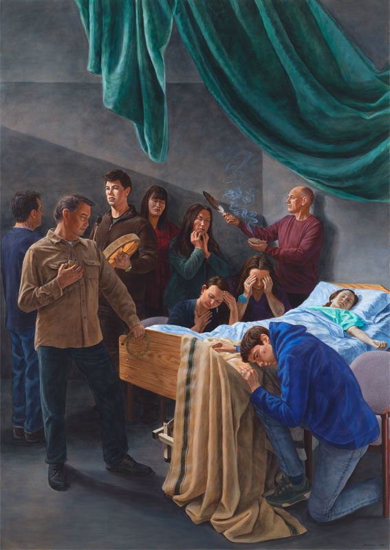 Kent Monkman, <i>Death of the Virgin</i> (d’après le Caravage), 2016. Acrylique sur toile. Collection de Donald R. Sobey.