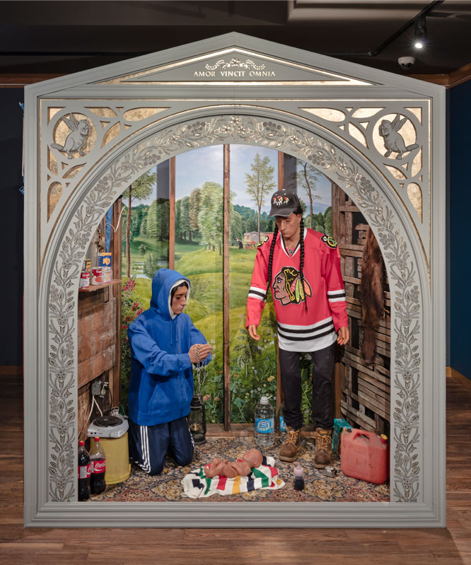 Kent Monkman, <i>Nativity Scene</i>, 2017. Installation multimédia. Don du Comité des bénévoles au Museum London (1956-2017), à la mémoire de Shelagh Martin-McLaren, 2017.