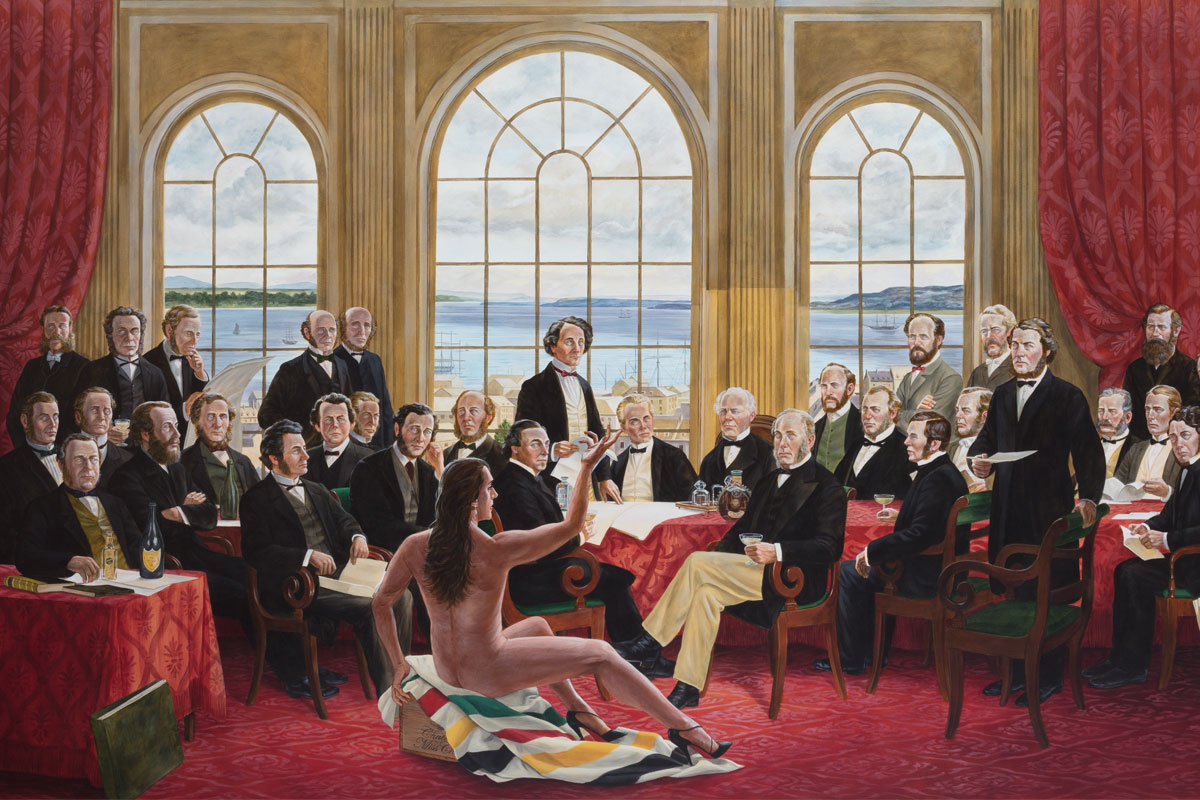 Monkman, <i>The Daddies</i>, 2016. Acrylique sur toile.
Collection de Christine Armstrong et Irfhan Rawji.
