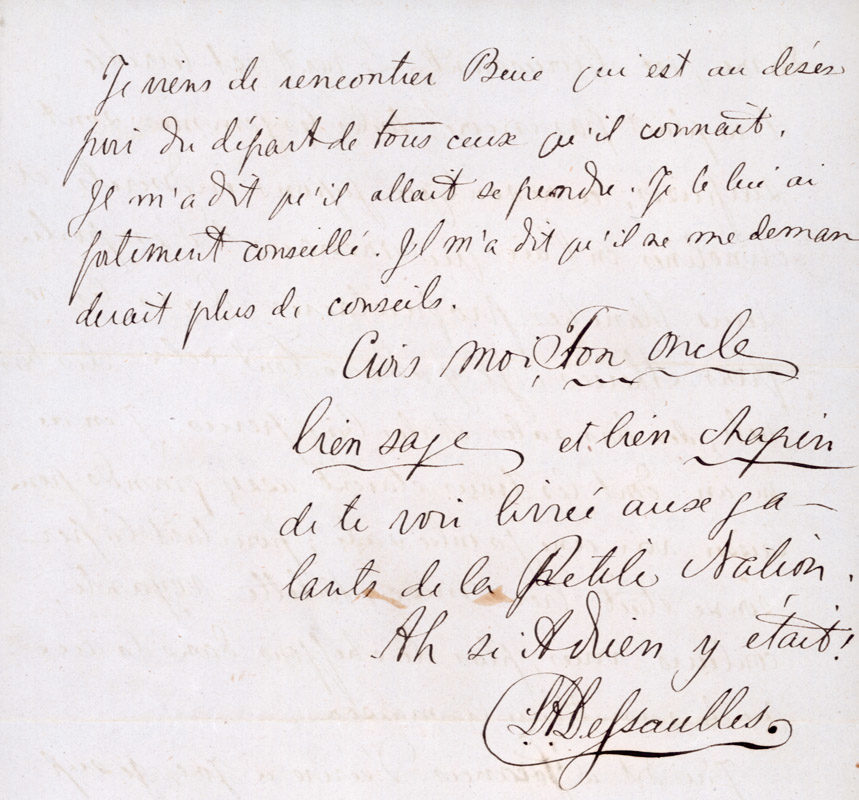 Letter by Louis-Antoine Dessaulles to Fanny Leman (detail), August 1st, 1864. Dessaulles, Papineau, Leman and Béique Families Fonds P010, P010/A9,5.1 © McCord Museum