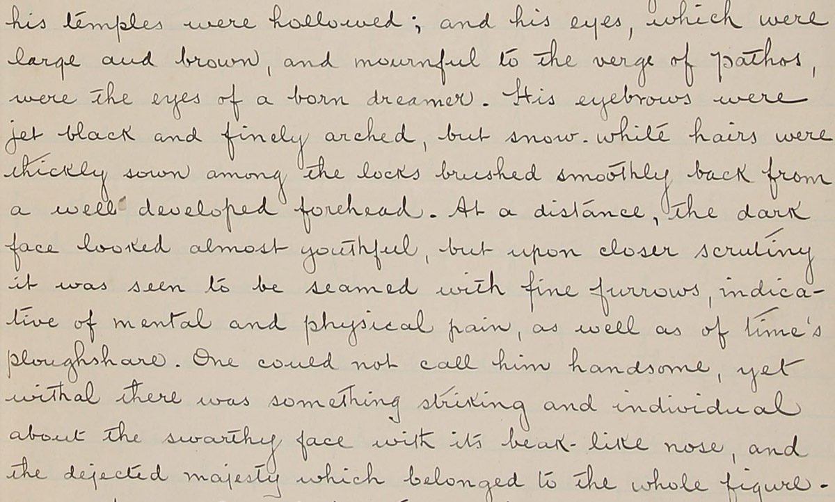 <i>The Lost Treasure (A Psychological Sketch)</i>, Essai du Dr. Thomas Joseph Workman Burgess, extrait du spicilège du Pen and Pencil Club (détail), 22 février 1896. Transfert de l'Université McGill, Fonds Pen and Pencil Club of Montreal P139, M966.176.103D © Musée McCord