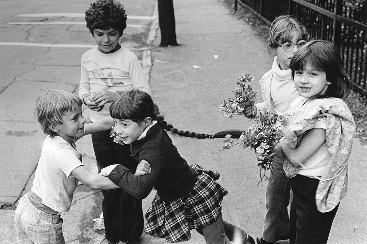 Normand Rajotte, <i>Children in the Centre-Sud neighbourhood, Visitation Street near Robin</i>, Montreal, 1979, from the series <i>The Children of My Neighbourhood</i>, gelatin silver print (40.6 × 50.6 cm), gift of Normand Rajotte, McCord Museum, M2019.97.28