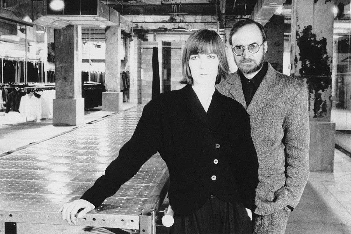 Anthony Wolfe, <i>Nicola Pelly and Harry Parnass in the Cours Mont Royal store</i>, Montreal, about 1988. Lent by Nicola Pelly. © Anthony Wolfe