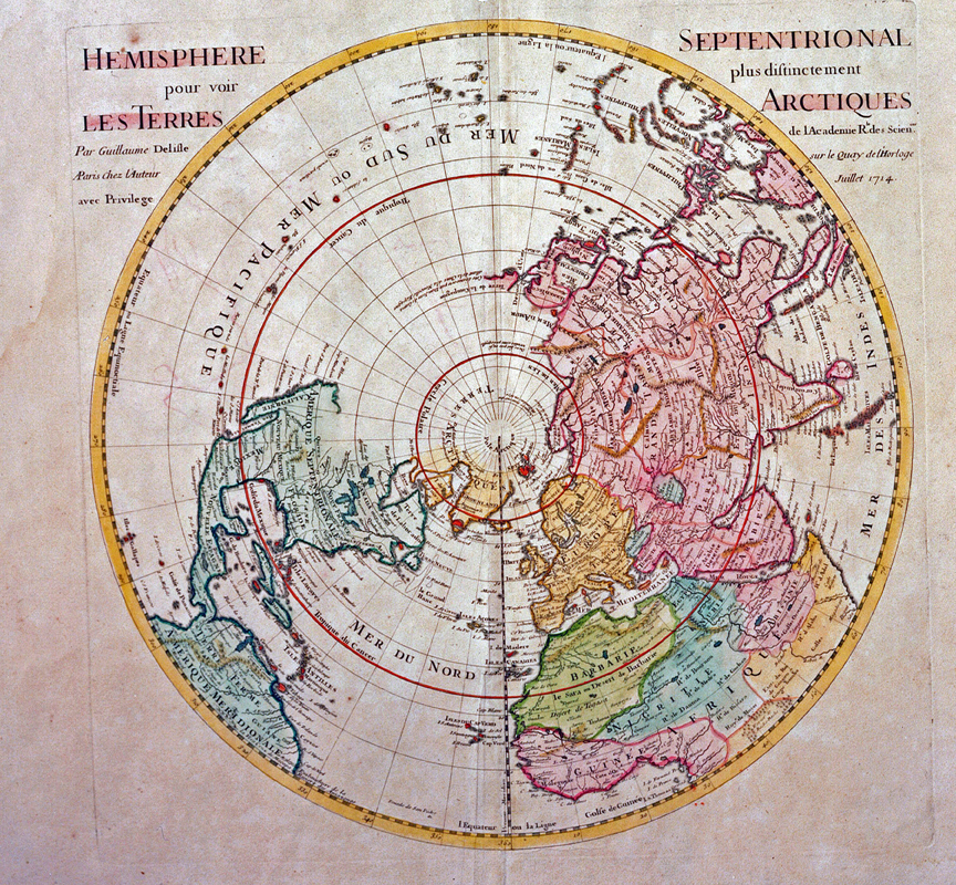 Guillaume Delisle, <i>Hémisphère septentrional pour voir plus distinctement les terres arctiques</i>, 1714. 1979.261, Musée McCord Stewart