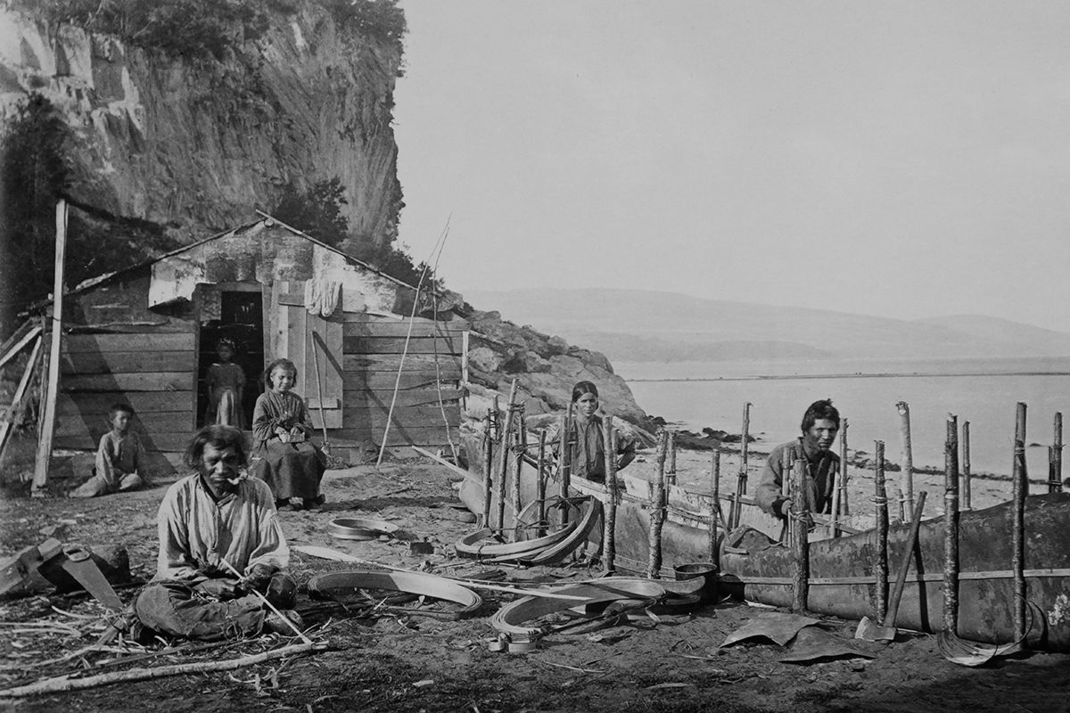 Alexander Henderson, <i>Making a Bark Canoe, Murray Bay</i>, before 1865. MP-1968.31.1.134, McCord Stewart Museum