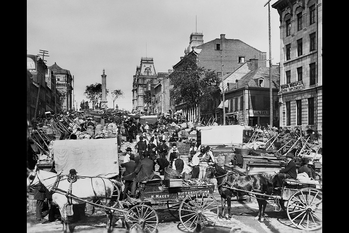 Wm. Notman & Son, <i>Jour de marché, place Jacques-Cartier, Montréal</i>, vers 1900. VIEW-3213.0, Musée McCord Stewart