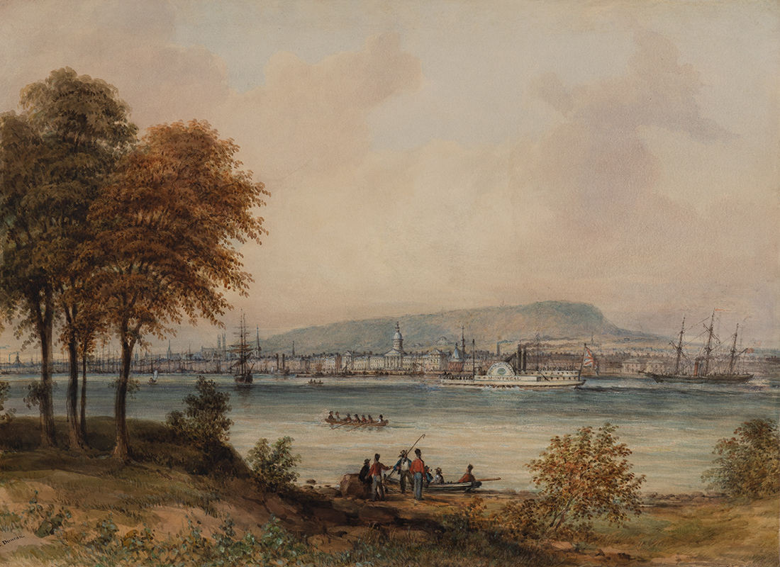 <I>Montréal depuis l’île Sainte-Hélène</I>, vers 1851, aquarelle et gouache sur graphite sur papier vélin. Don de Mlles Lambe, M21212, Musée McCord Stewart