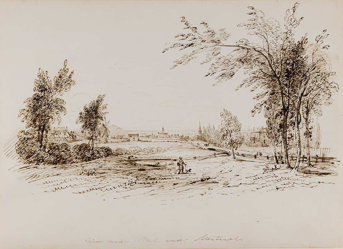 <I>Vue près du Mile End</I>, 1831, plume et encre sur graphite sur papier. Don de David Ross McCord, M686, Musée McCord Stewart