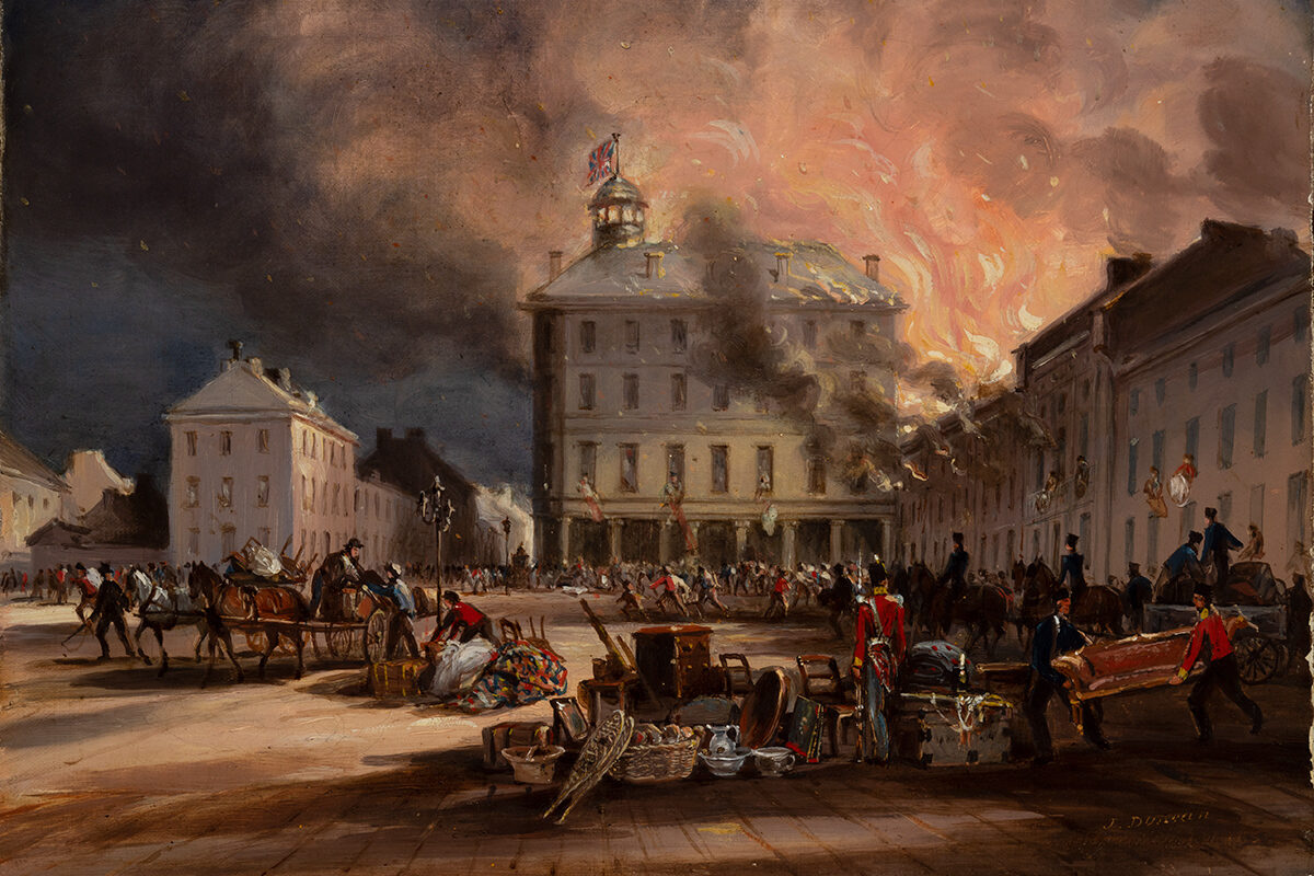 <I>Incendie de la maison Hayes, square Dalhousie, Montréal</I>, 1852, huile sur bois. Don de David Ross McCord, M310, Musée McCord Stewart