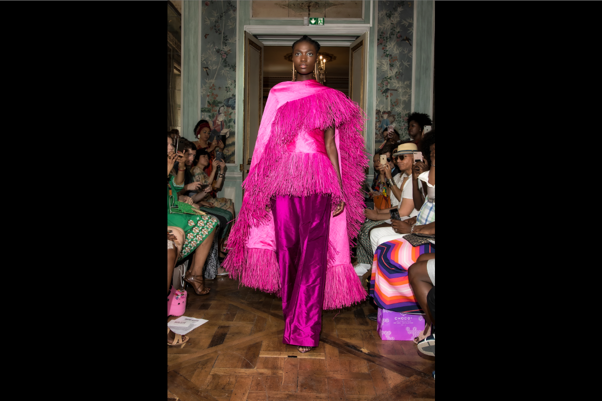 <em>Mbeuk Idourrou</em> collection, Imane Ayissi, Paris, France, Autumn/Winter 2019. Photography by Fabrice Malard / Courtesy of Imane Ayissi 
