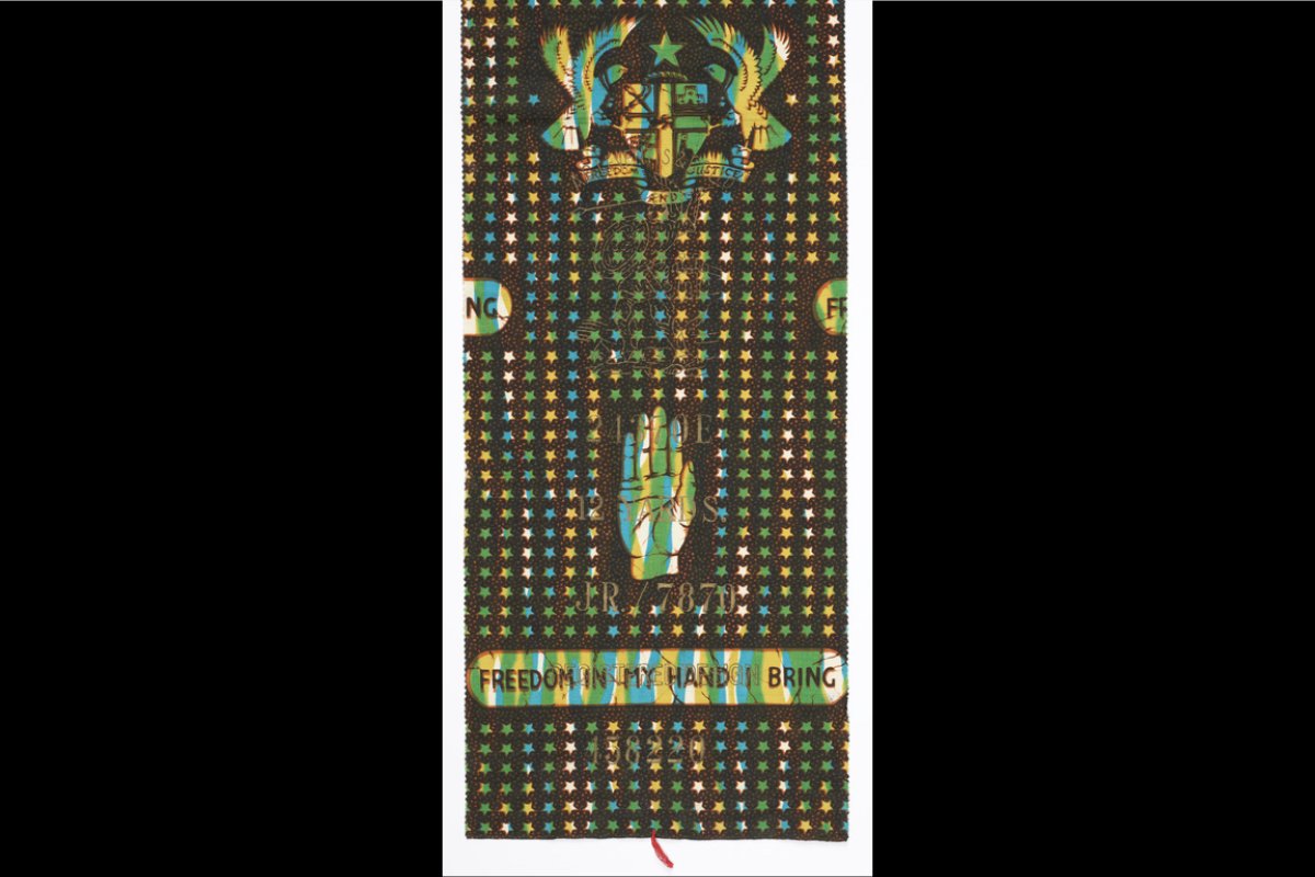 <em>Freedom in my hand I bring</em>, échantillon de tissu   Manchester, Angleterre, c. 1960 © Victoria and Albert Museum, Londres 