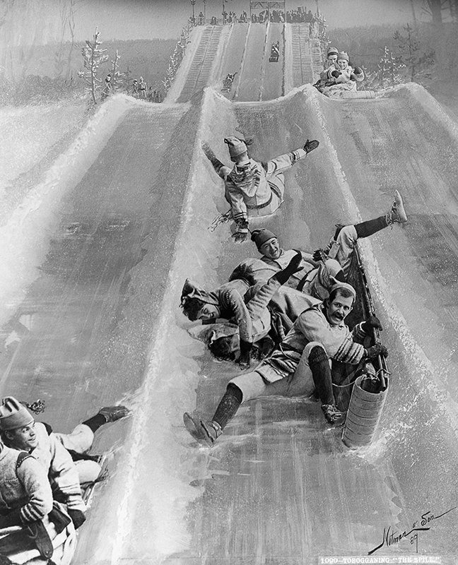 Wm. Notman & Son, <i>Descente en luge, « La chute », photographie composite</i>, 1889, copie réalisée vers 1902. Don de Stanley G. Triggs, Musée McCord Stewart, N-0000.25.1081